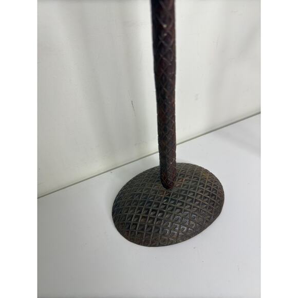 Pair Made in India Textured Wrought Iron Metal Tropical Palm Tree candlesticks - Picture 3 of 10